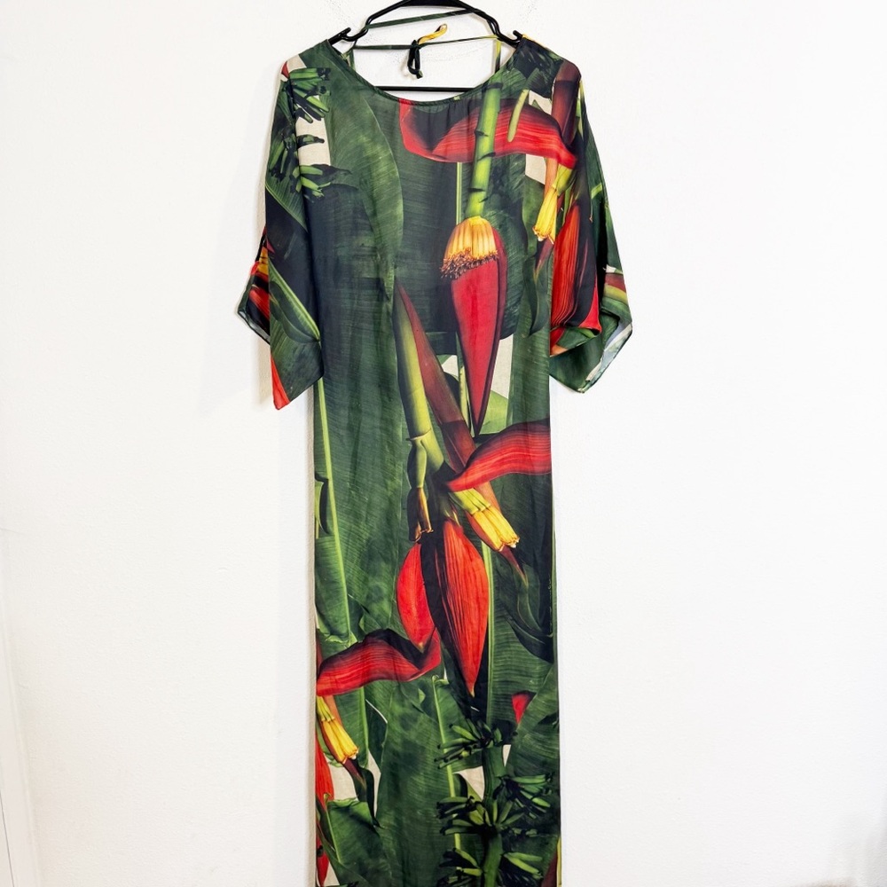 Agua de coco Tropical Print short sleeve Maxi gown Dress